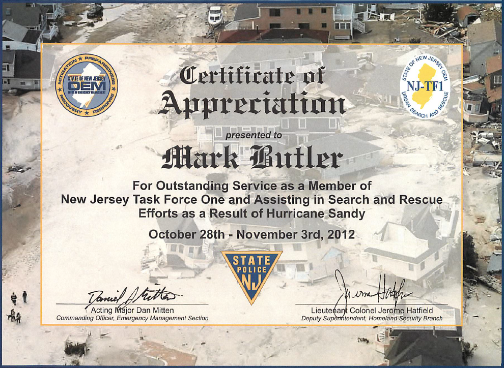 butler hurricane sandy appreciation award